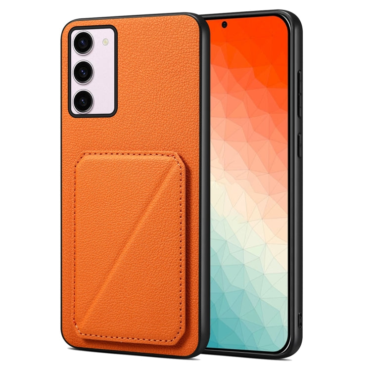 For Samsung Galaxy S24 5G Denior Imitation Calf Leather Back Phone Case with Holder(Orange) - Galaxy S24 5G Cases by Denior | Online Shopping South Africa | PMC TechLife | Buy Now Pay Later Mobicred