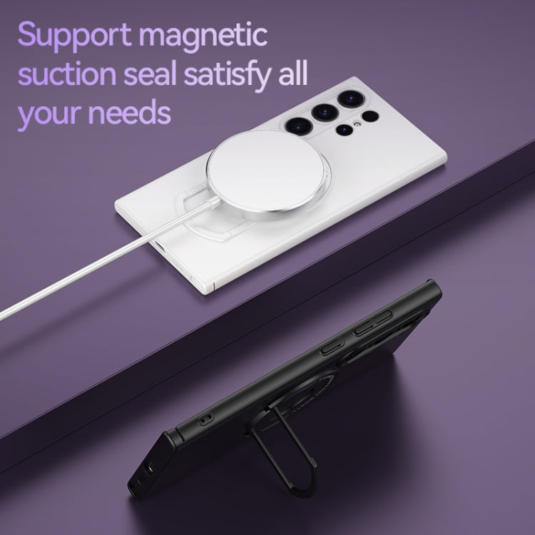 For Samsung Galaxy S24 5G Matte Magsafe Magnetic Phone Case with Trolley Holder(Grey) - Galaxy S24 5G Cases by PMC TechLife | Online Shopping South Africa | PMC TechLife