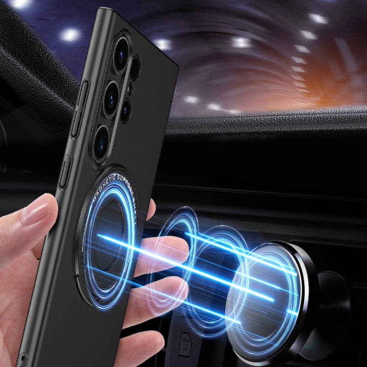 For Samsung Galaxy S24+ 5G Matte Magsafe Magnetic Phone Case with Trolley Holder(Black)