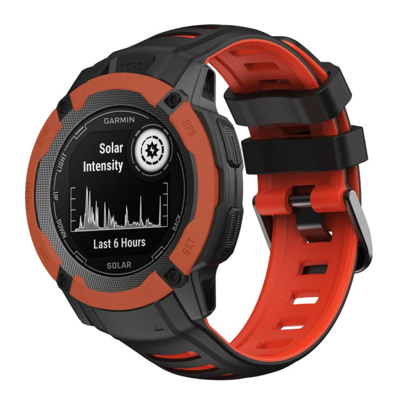 Compatible with Garmin Instinct 2X Two Color Silicone Watch Band(Black Red)