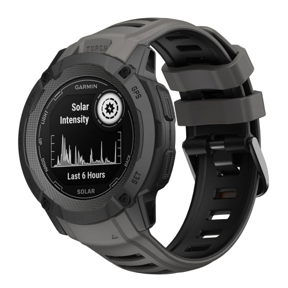 Compatible with Garmin Instinct 2X Two Color Silicone Watch Band(Black)
