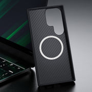For Samsung Galaxy S24 Ultra 5G Magsafe Magnetic Plain Leather Phone Case(Black)