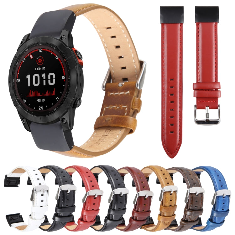 Compatible with Garmin Fenix 7 22mm Bamboo Joint Texture Genuine Leather Watch Band(Red) - Watch Bands by PMC TechLife | Online Shopping South Africa | PMC TechLife | Buy Now Pay Later Mobicred