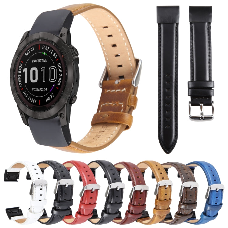 Compatible with Garmin Fenix 7X 26mm Bamboo Joint Texture Genuine Leather Watch Band(Red) - Watch Bands by PMC TechLife | Online Shopping South Africa | PMC TechLife | Buy Now Pay Later Mobicred