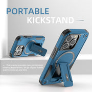 For iPhone 14 Plus Armor Magsafe Holder PC Hybrid TPU Phone Case(Dark Blue)