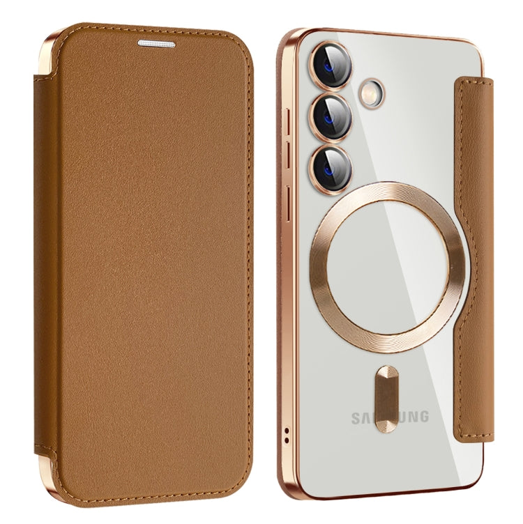 For Samsung Galaxy S24 5G MagSafe Magnetic RFID Anti-theft Leather Phone Case(Brown) - Galaxy S24 5G Cases by PMC TechLife | Online Shopping South Africa | PMC TechLife