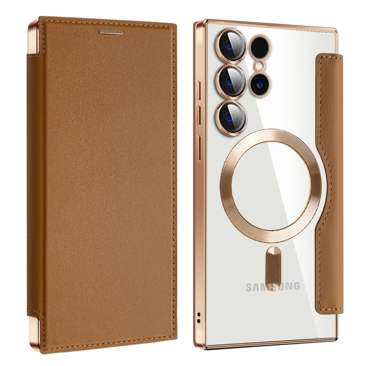 For Samsung Galaxy S24 Ultra 5G MagSafe Magnetic RFID Anti-theft Leather Phone Case(Brown) - Galaxy S24 Ultra 5G Cases by PMC TechLife | Online Shopping South Africa | PMC TechLife
