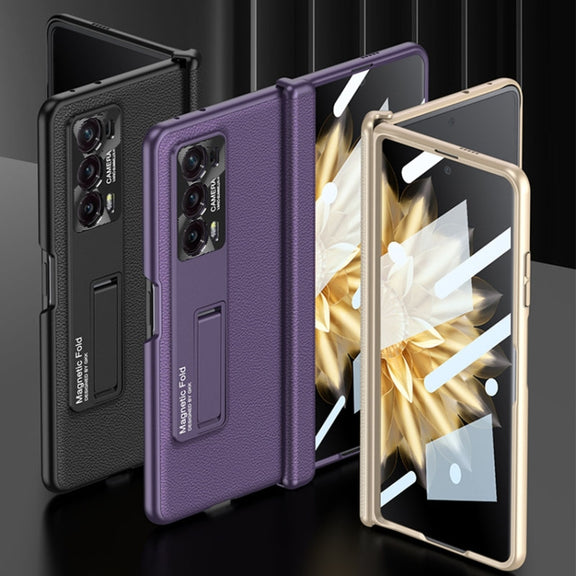 For Honor Magic V2 GKK Integrated Magnetic Hinge Flip Leather Phone Case with Holder(Purple)