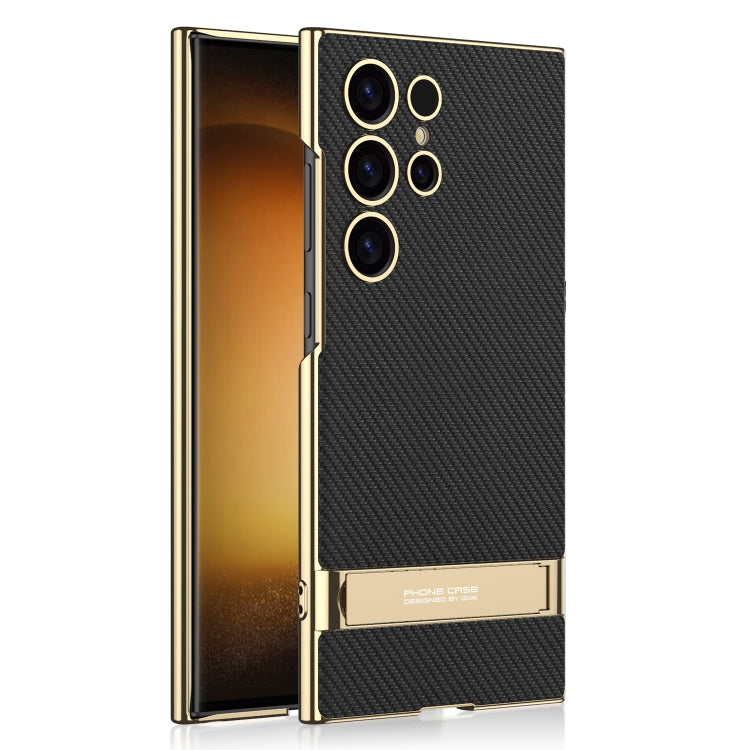 For Samsung Galaxy S24 Ultra 5G GKK Triumph Ultra-Thin Plain Leather Phone Case with Holder(Carbon Fiber) - Galaxy S24 Ultra 5G Cases by GKK | Online Shopping South Africa | PMC TechLife | Buy Now Pay Later Mobicred
