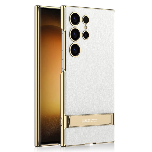For Samsung Galaxy S24 Ultra 5G GKK Triumph Ultra-Thin Plain Leather Phone Case with Holder(Silver) - Galaxy S24 Ultra 5G Cases by GKK | Online Shopping South Africa | PMC Jewellery | Buy Now Pay Later Mobicred
