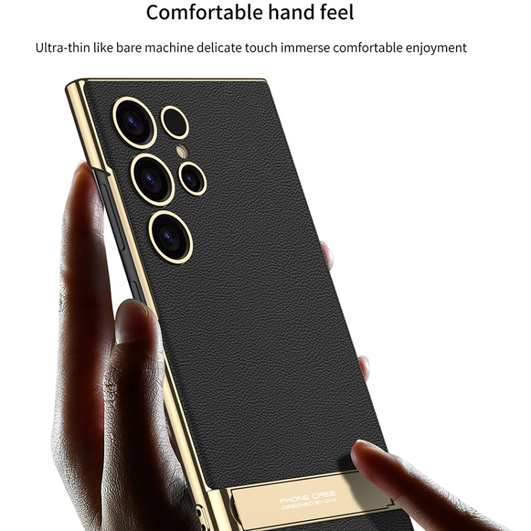 For Samsung Galaxy S24 Ultra 5G GKK Triumph Ultra-Thin Plain Leather Phone Case with Holder(Brown)
