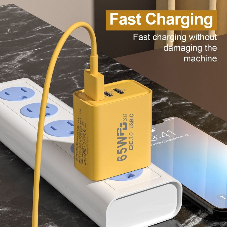 65W Gallium Nitride USB + Type-C Fast Charging Charger, Plug Type:EU Plug(Yellow) - USB Charger by PMC TechLife | Online Shopping South Africa | PMC TechLife | Buy Now Pay Later Mobicred