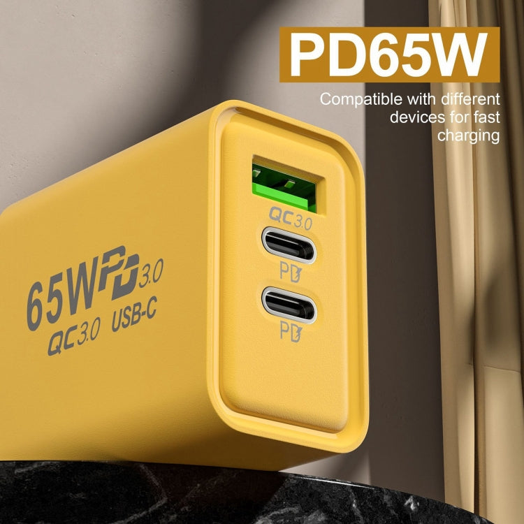 65W Gallium Nitride USB + Type-C Fast Charging Charger, Plug Type:EU Plug(Yellow) - USB Charger by PMC TechLife | Online Shopping South Africa | PMC TechLife | Buy Now Pay Later Mobicred