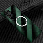 For Samsung Galaxy S24 Ultra 5G Carbon Fiber Texture MagSafe Magnetic Phone Case(Green)