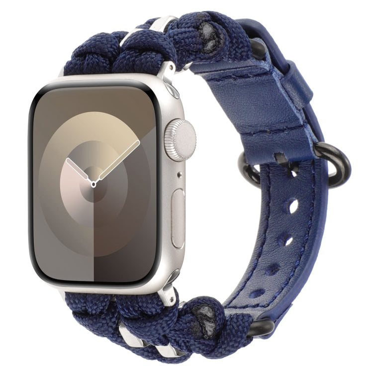 For Apple Watch Series 9 41mm Paracord Genuine Leather Watch Band(Royal Blue) - Watch Bands by PMC TechLife | Online Shopping South Africa | PMC TechLife
