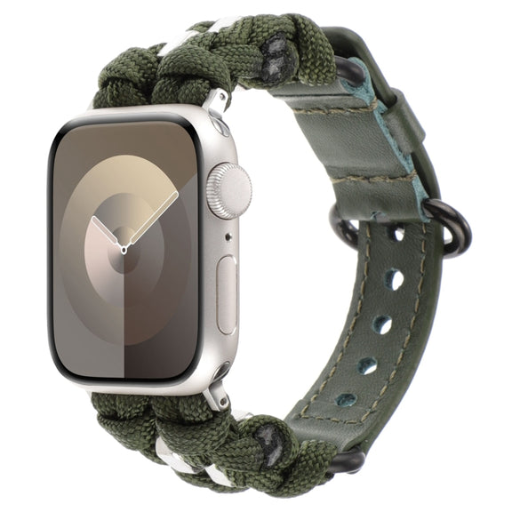 For Apple Watch Series 6 40mm Paracord Genuine Leather Watch Band(Army Green)