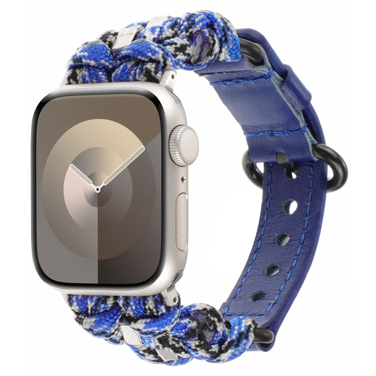 For Apple Watch Series 4 44mm Paracord Genuine Leather Watch Band(Blue Camo) - Watch Bands by PMC TechLife | Online Shopping South Africa | PMC TechLife