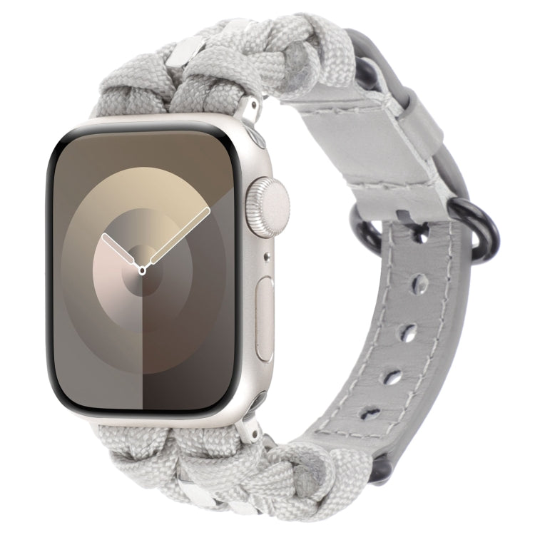 For Apple Watch Series 3 42mm Paracord Genuine Leather Watch Band(Grey) - Watch Bands by PMC TechLife | Online Shopping South Africa | PMC TechLife