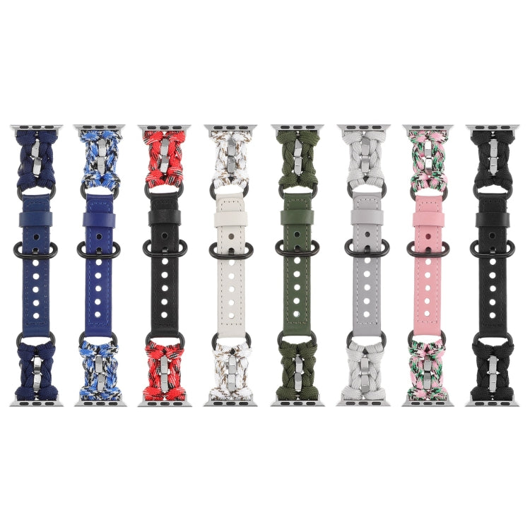 For Apple Watch Series 8 45mm Paracord Genuine Leather Watch Band(Black Red Camo) - Watch Bands by PMC TechLife | Online Shopping South Africa | PMC TechLife