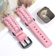 For Apple Watch SE 2022 44mm Plain Paracord Genuine Leather Watch Band(Pink)