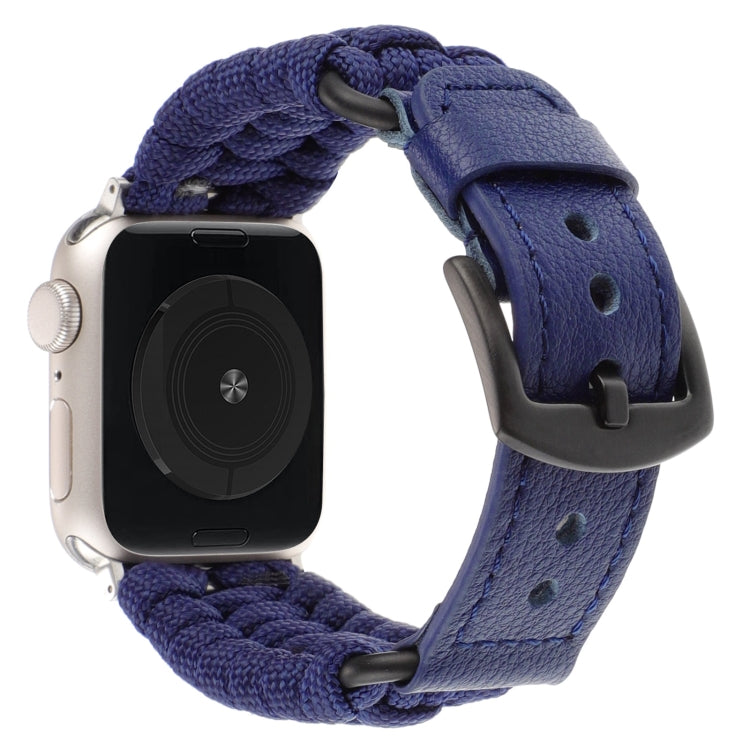 For Apple Watch Series 7 41mm Plain Paracord Genuine Leather Watch Band(Royal Blue) - Watch Bands by PMC TechLife | Online Shopping South Africa | PMC TechLife