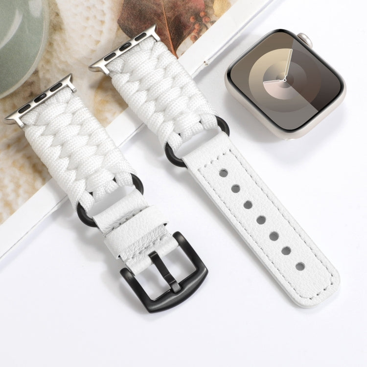 For Apple Watch Series 6 40mm Plain Paracord Genuine Leather Watch Band(White) - Watch Bands by PMC TechLife | Online Shopping South Africa | PMC TechLife