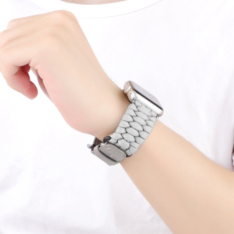 For Apple Watch Series 4 44mm Plain Paracord Genuine Leather Watch Band(Grey) - Watch Bands by PMC TechLife | Online Shopping South Africa | PMC TechLife