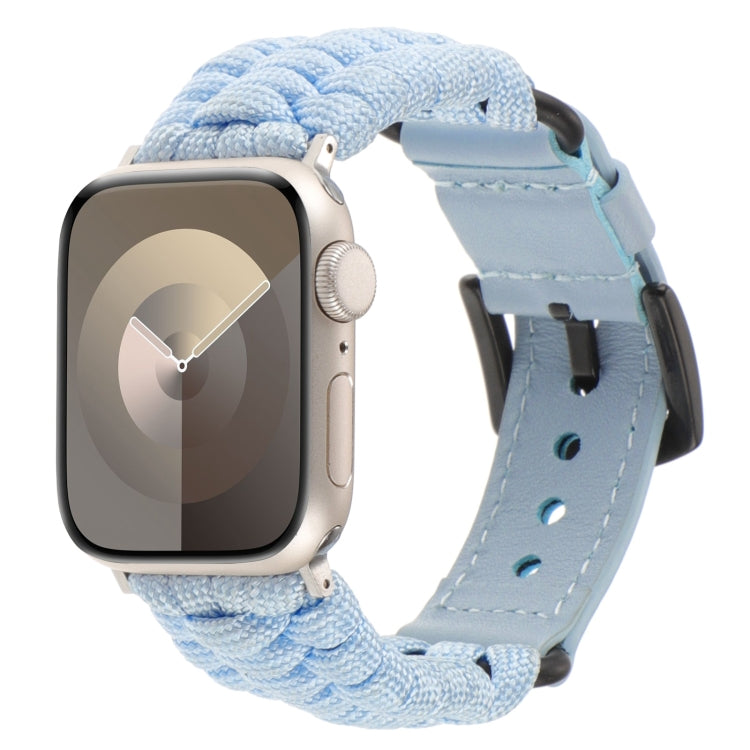 For Apple Watch Series 4 40mm Plain Paracord Genuine Leather Watch Band(Baby Blue) - Watch Bands by PMC TechLife | Online Shopping South Africa | PMC TechLife
