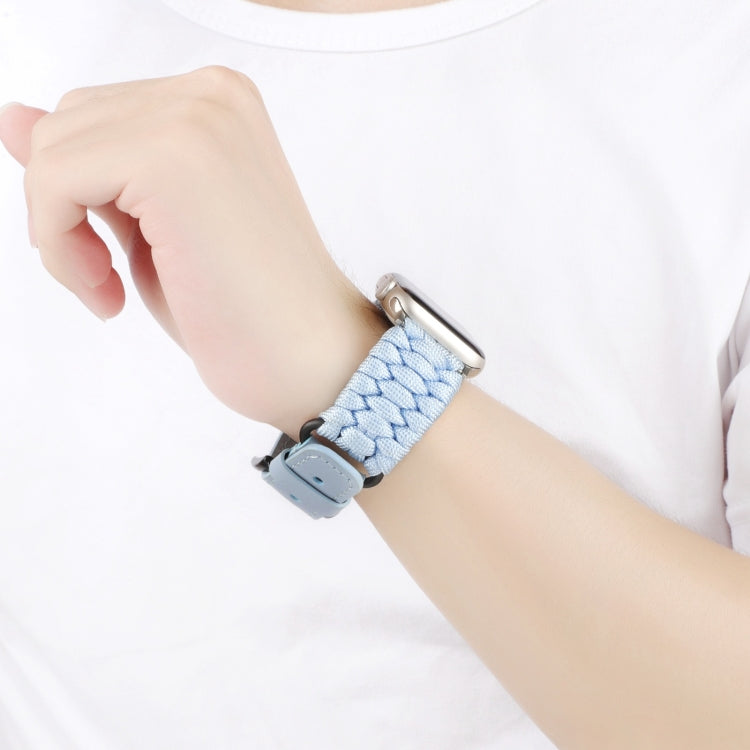 For Apple Watch Series 4 40mm Plain Paracord Genuine Leather Watch Band(Baby Blue) - Watch Bands by PMC TechLife | Online Shopping South Africa | PMC TechLife