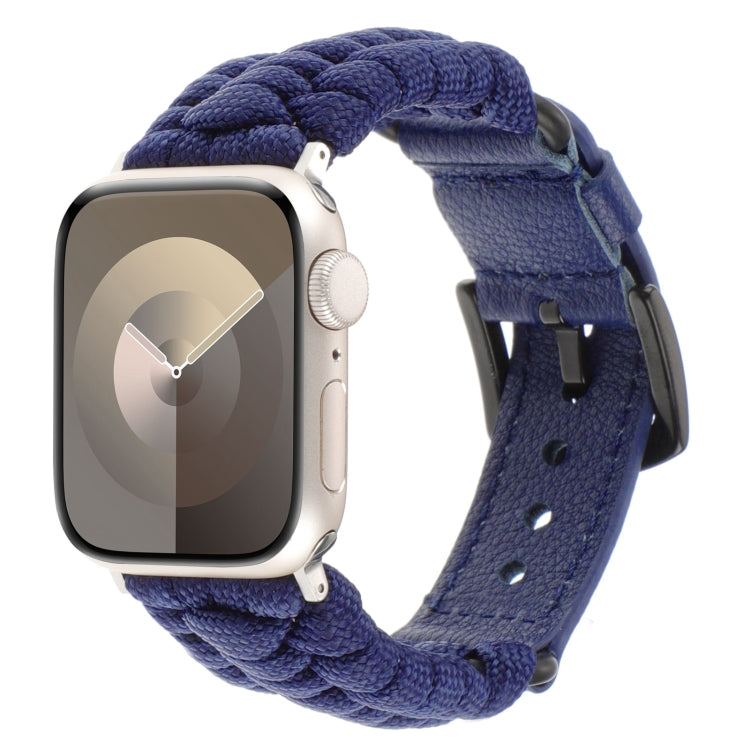 For Apple Watch Series 4 40mm Plain Paracord Genuine Leather Watch Band(Royal Blue) - Watch Bands by PMC TechLife | Online Shopping South Africa | PMC TechLife