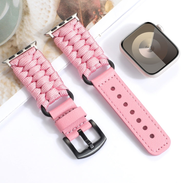 For Apple Watch Series 3 42mm Plain Paracord Genuine Leather Watch Band(Pink) - free shipping - PMC TechLife - Order now!