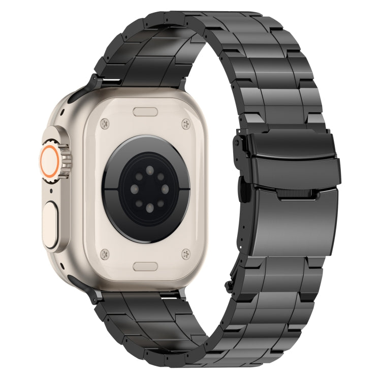 For Apple Watch Series 2 38mm Safety Buckle Trapezoid Titanium Steel Watch Band(Black)