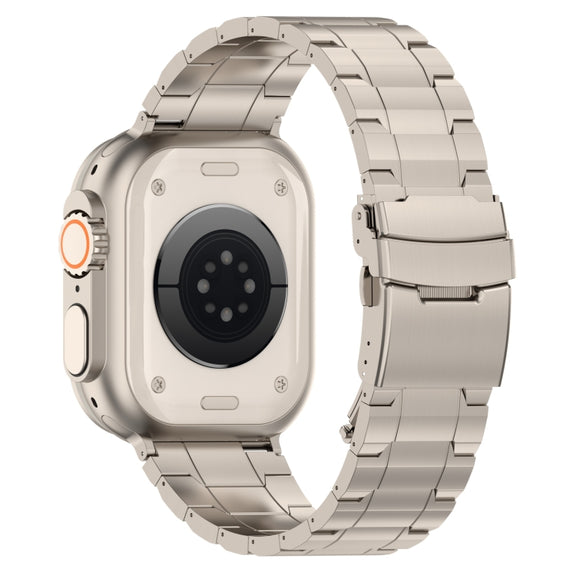 For Apple Watch 42mm Safety Buckle Trapezoid Titanium Steel Watch Band(Titanium)