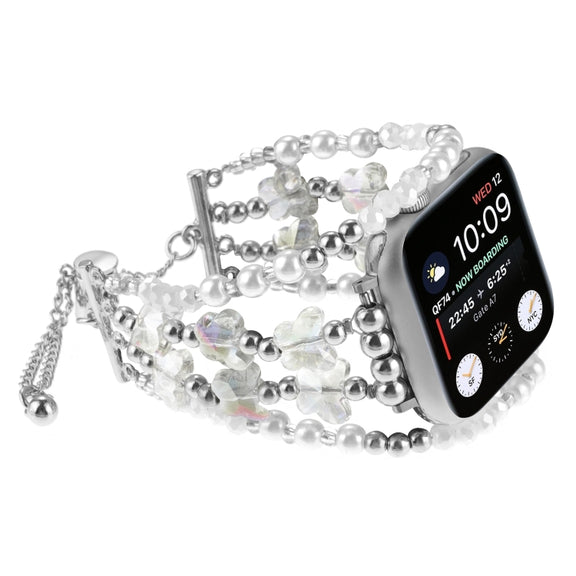 For Apple Watch Series 6 44mm Butterfly Chain Bracelet Metal Watch Band(Transparent Silver)