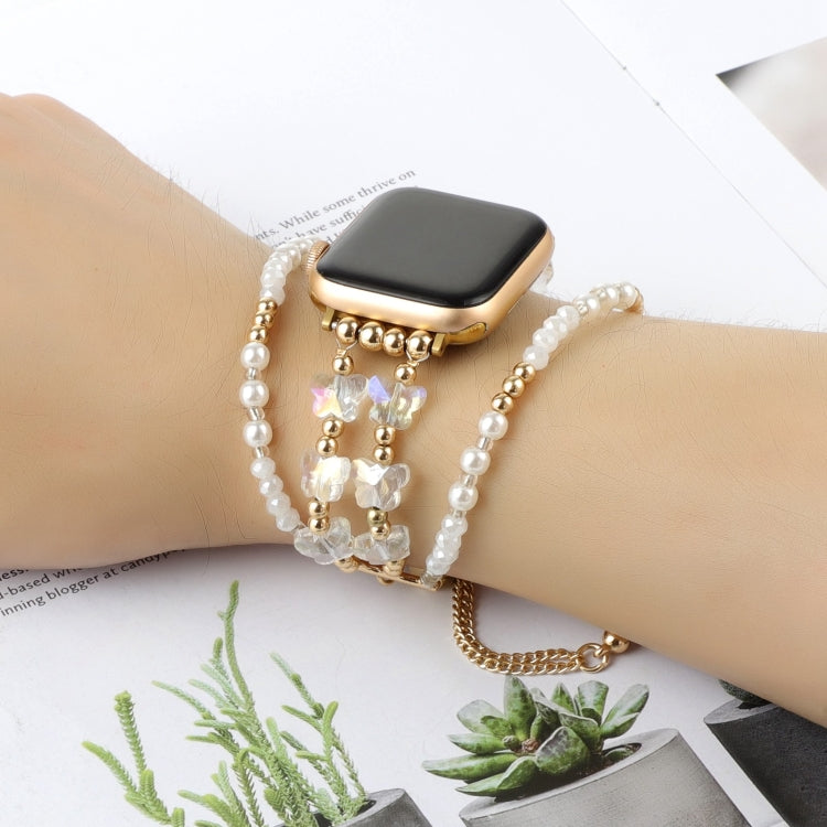 For Apple Watch Series 3 38mm Butterfly Chain Bracelet Metal Watch Band(Transparent Gold) - Watch Bands by PMC TechLife | Online Shopping South Africa | PMC TechLife