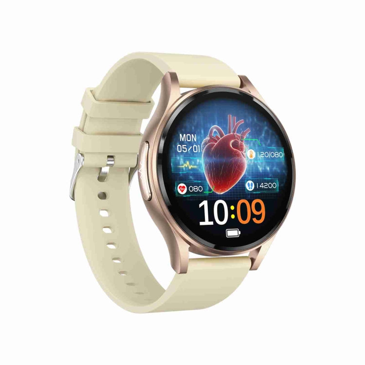 1.43 inch Silicone Strap Bluetooth Call Smart Watch Support ECG / Non-invasive Blood Sugar(Light Yellow)