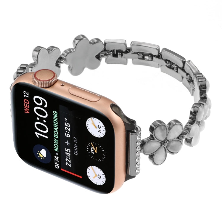 For Apple Watch Series 9 45mm 5-petaled Flower Zinc Alloy Chain Watch Band(Black) - Watch Bands by PMC TechLife | Online Shopping South Africa | PMC TechLife | Buy Now Pay Later Mobicred