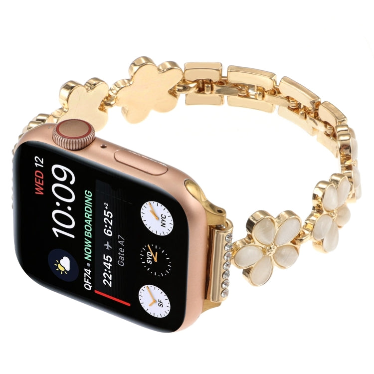 For Apple Watch Series 9 45mm 5-petaled Flower Zinc Alloy Chain Watch Band(Gold)