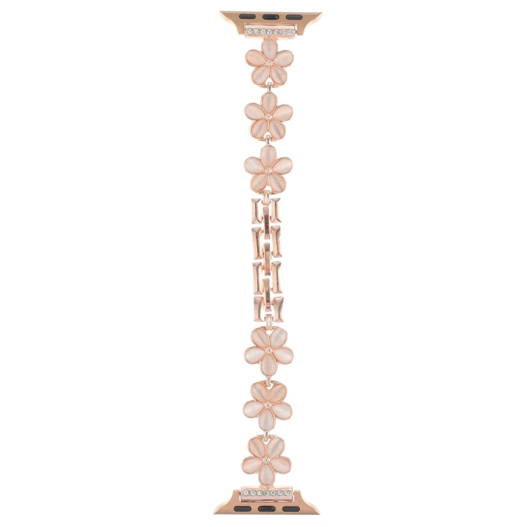 For Apple Watch Series 9 45mm 5-petaled Flower Zinc Alloy Chain Watch Band(Rose Gold)