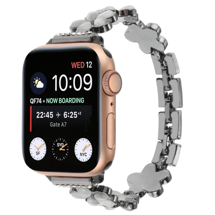For Apple Watch Series 9 41mm 5-petaled Flower Zinc Alloy Chain Watch Band(Black) - Watch Bands by PMC TechLife | Online Shopping South Africa | PMC TechLife