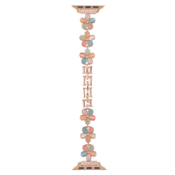 For Apple Watch Series 8 45mm 5-petaled Flower Zinc Alloy Chain Watch Band(Rose Gold Colorful)