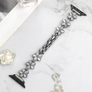 For Apple Watch SE 2022 44mm 5-petaled Flower Zinc Alloy Chain Watch Band(Black)