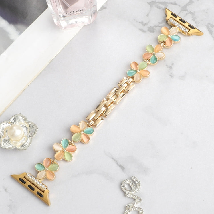 For Apple Watch SE 2022 44mm 5-petaled Flower Zinc Alloy Chain Watch Band(Gold Colorful) - free shipping - PMC TechLife - Order now!
