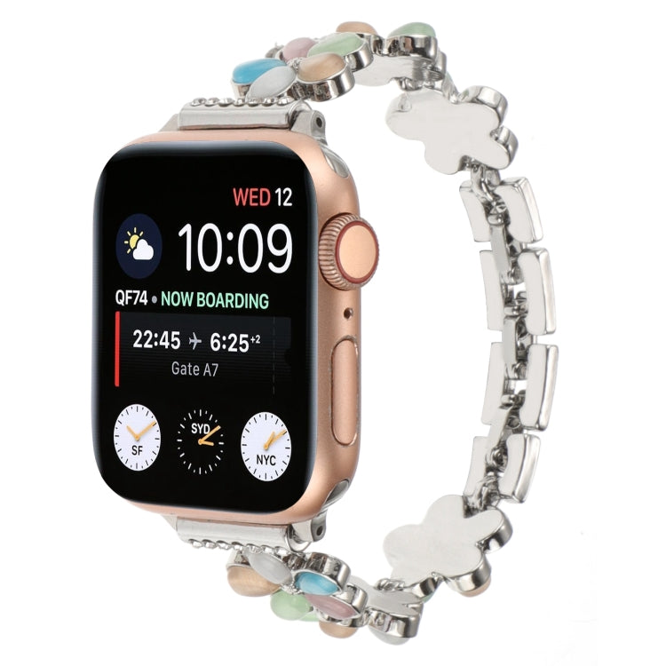 For Apple Watch SE 2022 44mm 5-petaled Flower Zinc Alloy Chain Watch Band(Silver Colorful) - Watch Bands by PMC TechLife | Online Shopping South Africa | PMC TechLife