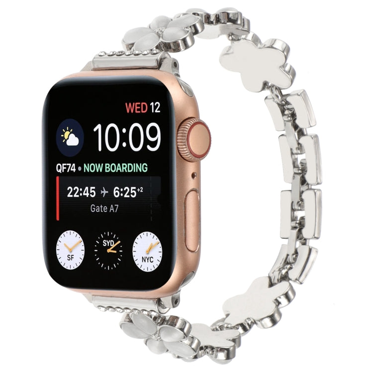 For Apple Watch Series 7 45mm 5-petaled Flower Zinc Alloy Chain Watch Band(Silver) - Watch Bands by PMC TechLife | Online Shopping South Africa | PMC TechLife