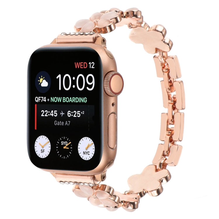 For Apple Watch SE 44mm 5-petaled Flower Zinc Alloy Chain Watch Band(Rose Gold) - free shipping - PMC TechLife - Order now!