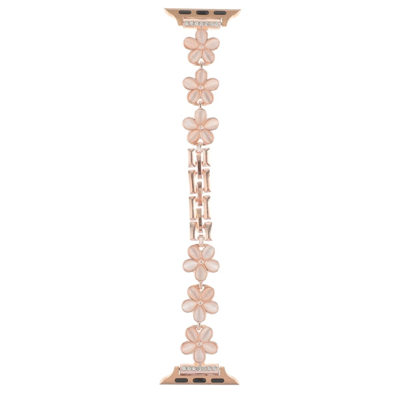For Apple Watch SE 44mm 5-petaled Flower Zinc Alloy Chain Watch Band(Rose Gold)