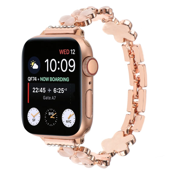 For Apple Watch SE 44mm 5-petaled Flower Zinc Alloy Chain Watch Band(Rose Gold)
