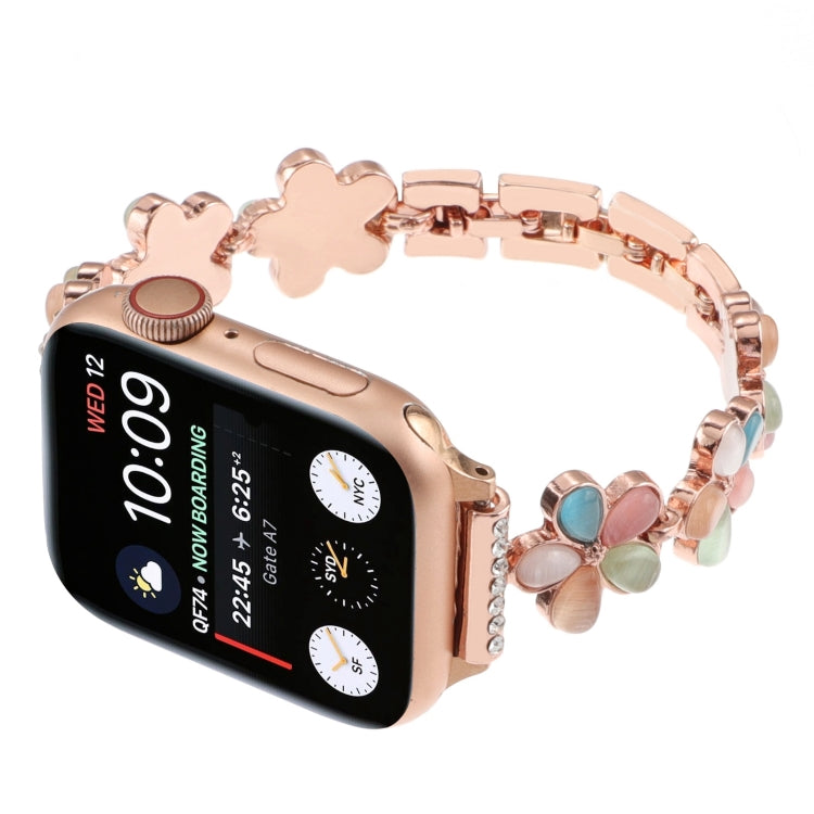 For Apple Watch Series 6 40mm 5-petaled Flower Zinc Alloy Chain Watch Band(Rose Gold Colorful)