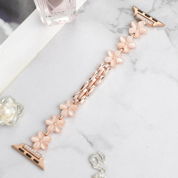 For Apple Watch 42mm 5-petaled Flower Zinc Alloy Chain Watch Band(Rose Gold)